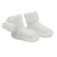 S522-W: White Anti-Slip Terry Socks w/Pom Pom (0-12 Months)